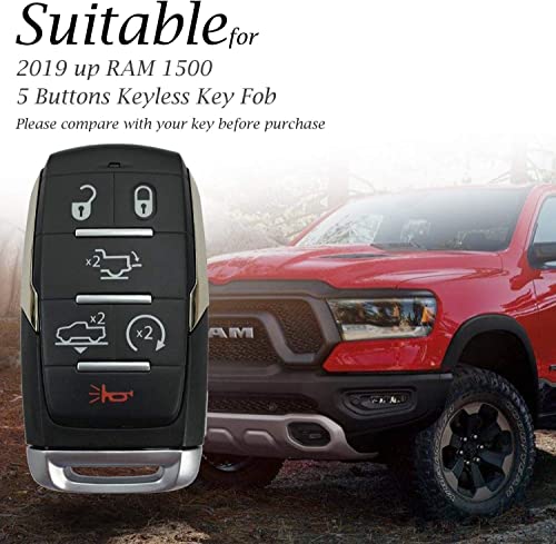 Smart Key Fob Cover Case With Keychain Compatible With 2019-2022 Dodge Ram 1500 2500 Key Holder (6 Buttons, Black) #TOP1