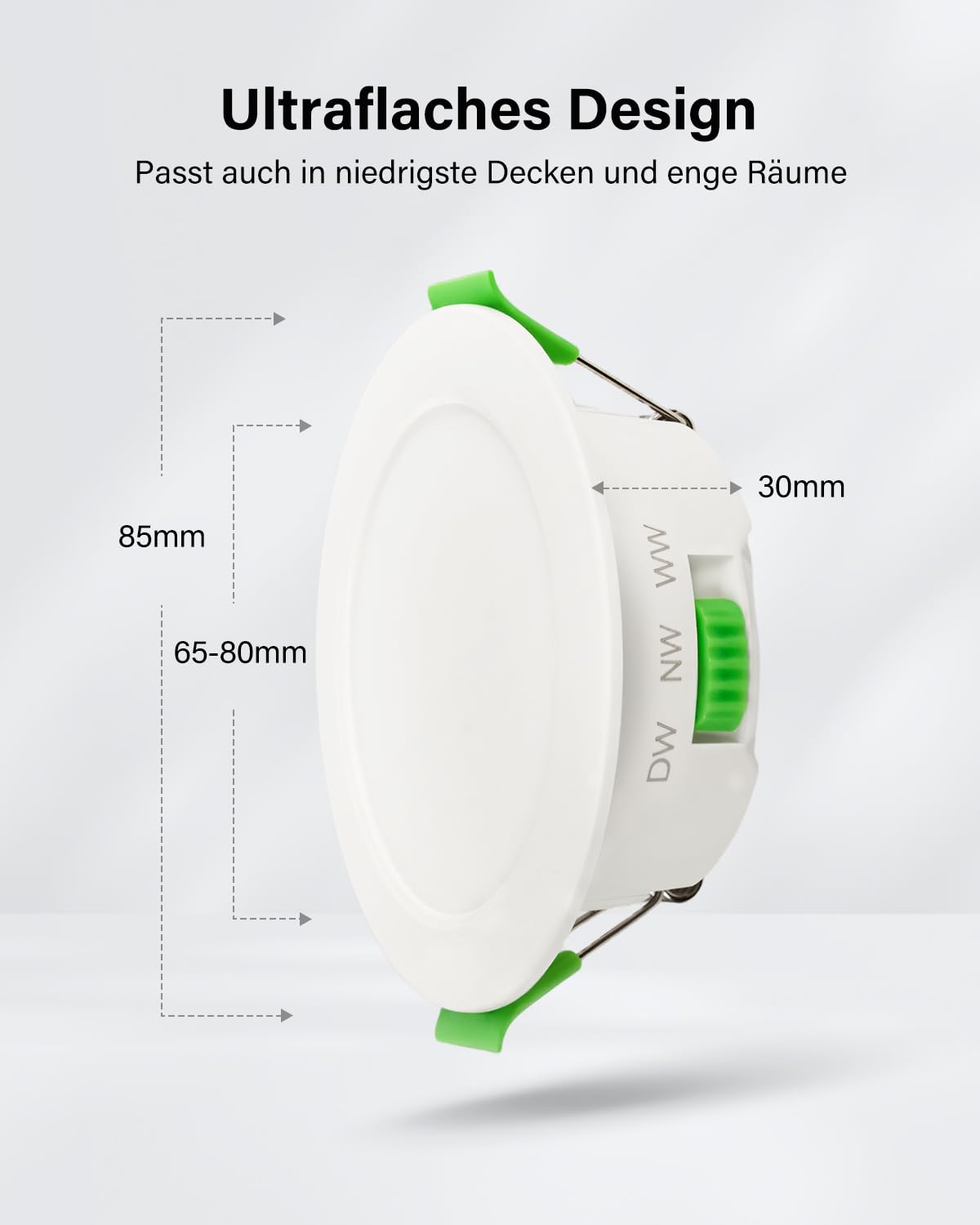 Leselux 20er Set LED Einbaustrahler 230V Dimmbar 5W 68mm 3000K-6000K IP44 Deckenspots Flach 65-80mm