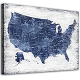 Map of The United States Wall Art Vintage America Map Canvas Wall Decor Wood Board USA Map Pictures