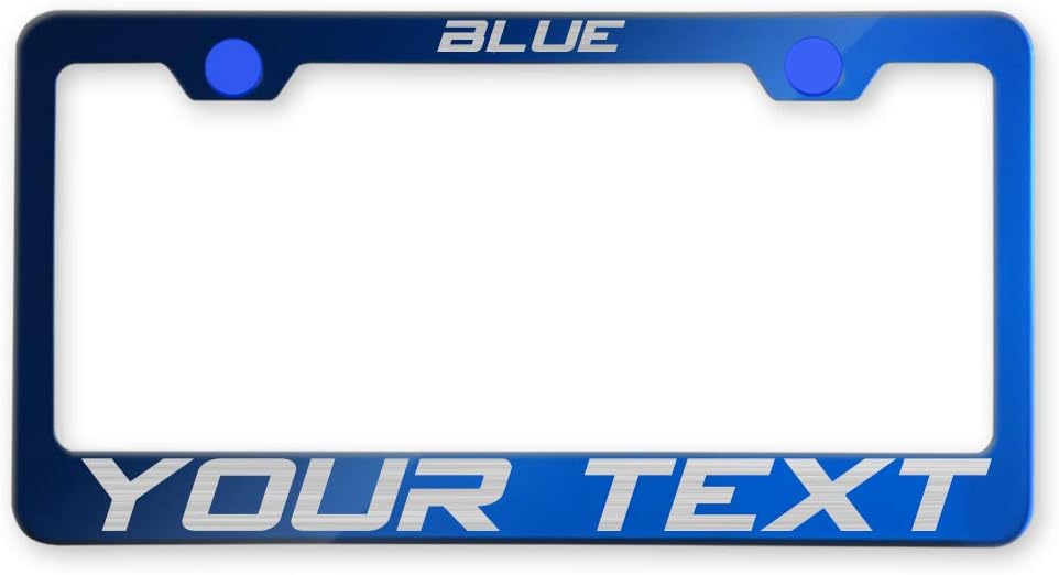 Laser Engraving Customized Electroplating Blue Stainless Steel License Plate Frame w/Screw Caps & Hardwares (Upgraded/No Peeling)