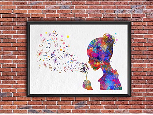 Dignovel Studios 13X19 Unframed Girl Blowing Dandelion Of Music Notes Music Lover Studio Imagination Watercolor Art Print Poster Wall Art Nursery Kids Office Home Decor Dn612 #TOP5