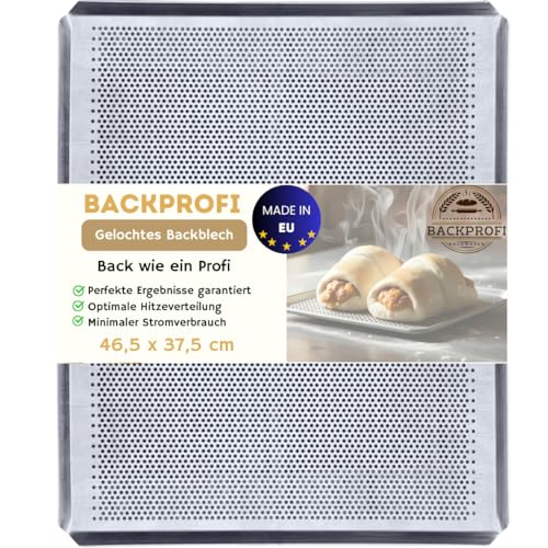 PREMIUM LOCHBLECH 46,5 x 37,5 cm – Gelochtes Backblech für knuspriges Backen wie beim Profi: Ideal für Pizza, Brot, Baguette & Kuchen – kompatibel mit Bosch, Siemens, Neff, AEG, Whirlpool u.v.m.
