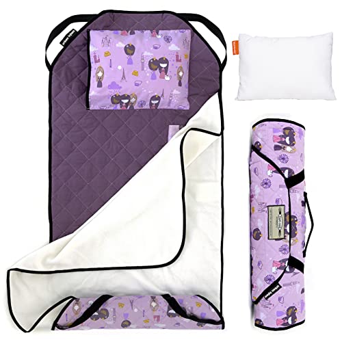 Image of Urban Infant Personalized Tot Cot All-in-One Modern Preschool /Daycare Nap Mat with Washable Pillow and Elastic Straps - Violet