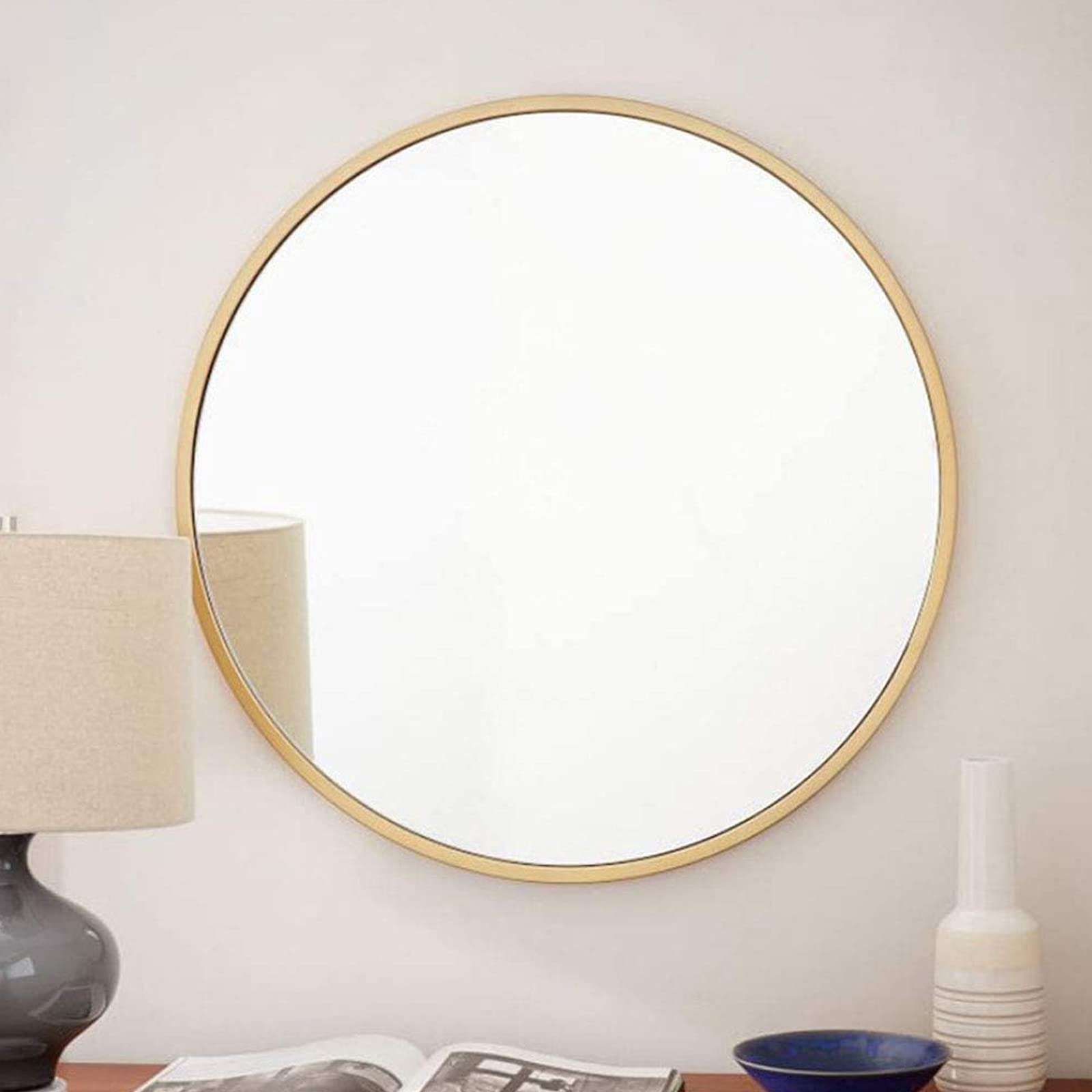 Specchio Espejo de pared Redondo, Espejo de baño con borde de Hierro forjado, Espejo de maquillaje HD a prueba de explosiones, Espejo de afeitar para Sala de estar, dormitorio, pasillo.