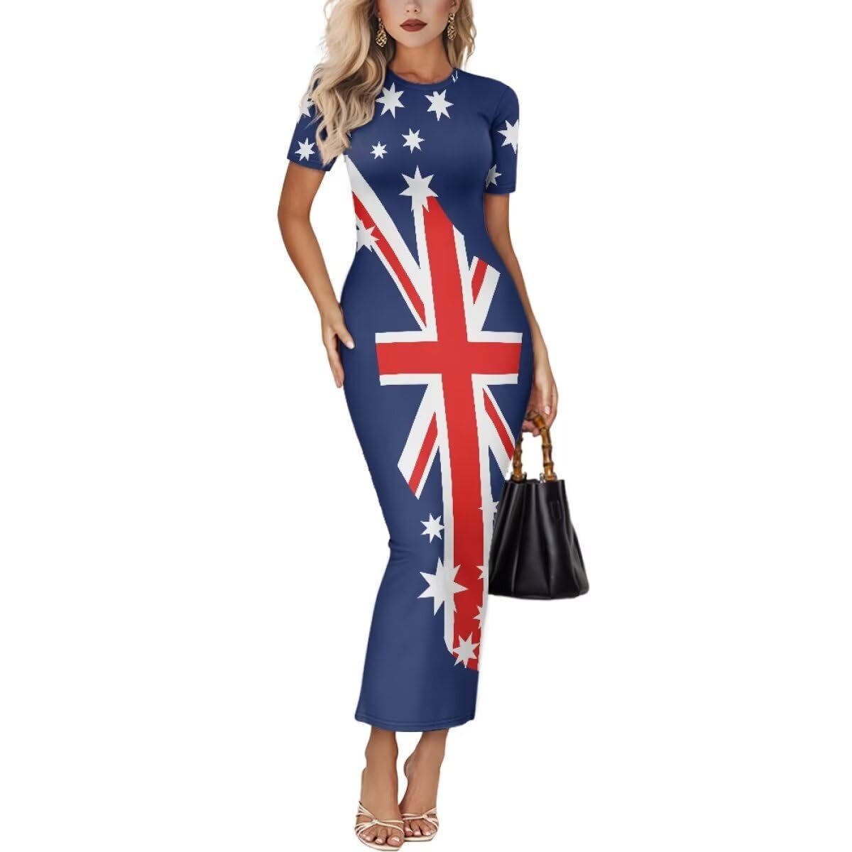 Womens Short Sleeve Jamaican Flag Midi Bodycon Dress