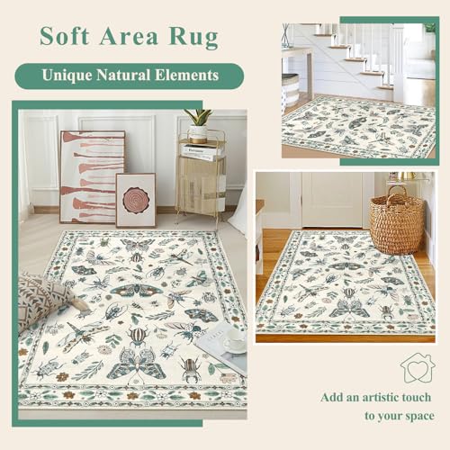 famibay tapete insect botanical 3x5 lavable suave beige miniatura 5