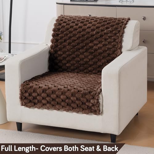 Image of HOKIPO Sofa Cover for 1 Seater Sofa | Thick Bubble Fluffy Rabbit Wool Plush Sofa Throw | Full Protection for Seat and Back | 'BunnySoft Series' (180x60 cm), Dark Chocolate (AR-6666-DCHOC)
