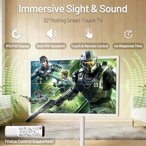 Image of KEFEYA 32 inch Portable Smart TV, FHD Touchscreen Rolling TV with Swivel Stand, Voice Remote, Android 15, 8GB RAM+128GB Storage, Built-in Battery (6-8Hrs), EDLA-Certified, 20W Stereo