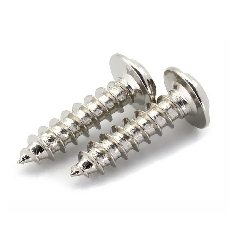 100Pcs Nickel Plated Round Head Self Tapping Screw with Pad M1.2-M4 Pan Head Tapping Screws with Washer Sheetrock Drywall Screws Screw for Wood Furniture Gypsum Board(M2.6 x 8mm)