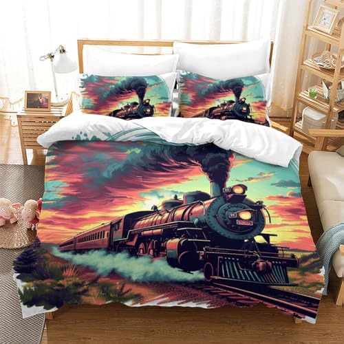 Housse de couette Le Train à Vapeur 3D en microfibre 200x200 cm avec taies d'oreiller - 2