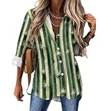 Camisas de manga larga con botones para mujer, blusas con estampado de rayas verticales de cactus para mujer, blusas elegantes casuales, Varios colores, S