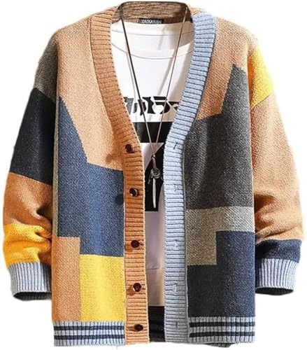 [エンプティオ] ボタン ニット アメカジ 前開き 暖かい カラフル カーディガン メンズ カワイイ ザックリ ベーシック せーたー 部屋着 エスニック アッタカ モコモコ ニットセーター ポケット無し スクール v系 ワイド ゆったりサイズ 可愛い カッコイイ ノーカラー 編み 北欧 ラフ ロック ローゲージ フォーマル フィット ボレロ 羽織 レトロ バイカラー ビジカジ (S) イエローの商品画像（Amazon）