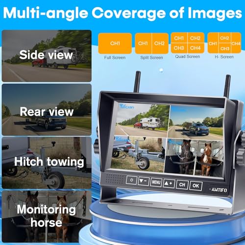 Image of AMTIFO Wireless RV Backup Camera: 1080P HD Rear View Camera with 7″ DVR Split-Screen Monitor,170 Wide-Angle Lens, IR Night Vision, Waterproof IP69, Plug & Play for Furrion Pre-Wired RVs