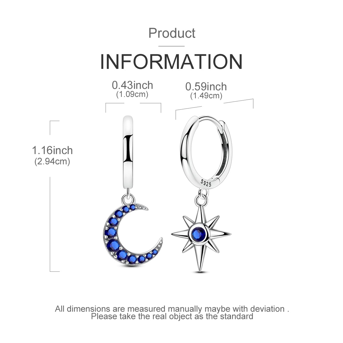 NARMO Dangle Drop Earrings 925 Sterling Silver Dangle Hoop Earrings for Women Moon and Star Earrings Dream catcher Earrings for Women: Star&Moon(L)