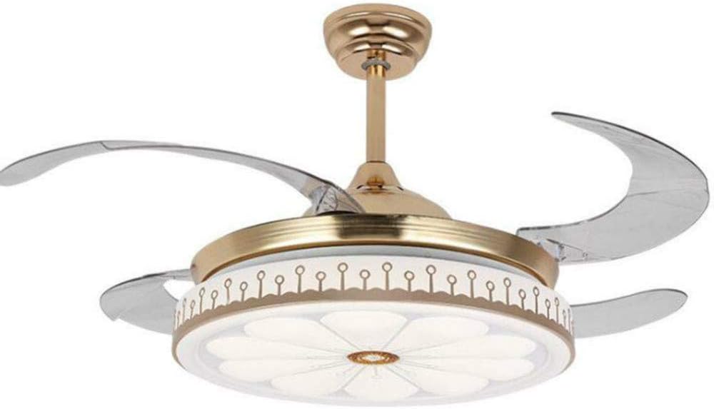 YEELED Light 42" Invisible Reversible Ceiling Fans with LED Light Remote Control 4 Retractable Clear ABS Blades Bedroom Livingroom Fan Chandelier Indoor Ceiling Light Kits with Fans(42 Inch, Gold)