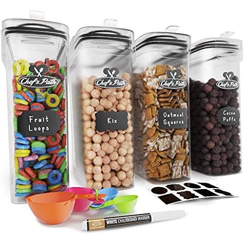 Chef's Path Cereal Storage Containers (4L,135.2 Oz) - Cereal Dispenser Ideal for Cornflakes, Flour, Rice & Kitchen Storage - Plastic Airtight Food Storage Containers with Lids & Kitchen Accessories Cover