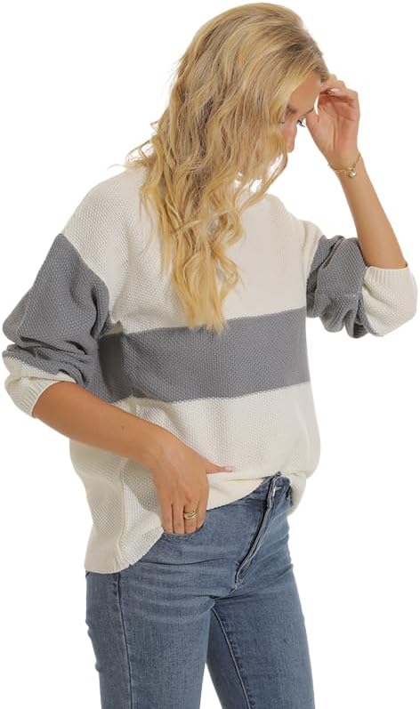 Fall Sweater for Women Casual Long Sleeve Crew Neck Splicing Knit Winter Pullover Sweater Tops - Image 5