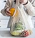 JM-capricorns 4 Pack Portable Reusable Grocery Bags Fruit and Vegetable Bag Washable Cotton Mesh String Organic Organizer Shopping Handbag Long Handle Net Tote (blue,Black,Beige,Orange)