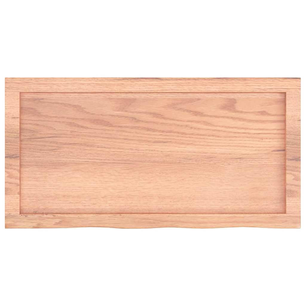 Piano lavabo marrone chiaro in legno di rovere massiccio, 80 x 40 x (2-4) cm, con bordo naturale, laccato, versatile come piano di lavoro, piano da tavolo, ripiano per ufficio, cucina