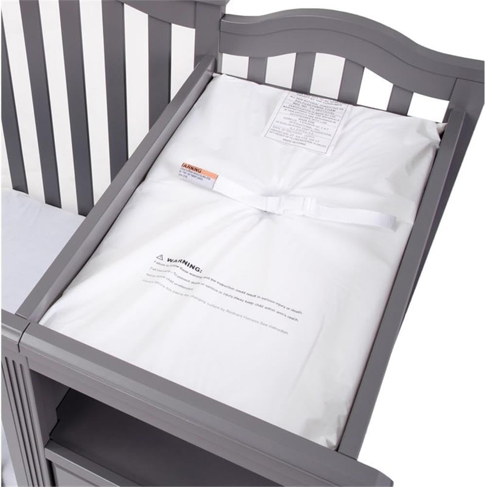 Pemberly Row Water-Resistant Vinyl Changing Pad, 27.5 x 15.5 in, Non-Allergenic, White, 1 in Thick, Security Strap, Fits Crib & Changer Combo, Baby Diaper Changing Pad for Nursery Use