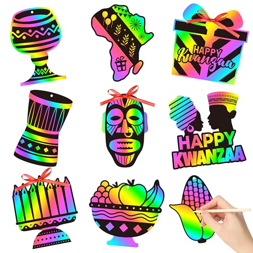 WATINC 63pcs Kwanzaa Scratch Cards