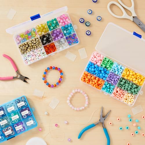 Image of Bright Creations Jewelry Organizer Box - Plastic Grid Compartment Box with Customizable Dividers & Label Stickers - Bead Storage & Craft Storage Organizer - 6-Pack, Clear & Blue, 7 x 4 x 1 in