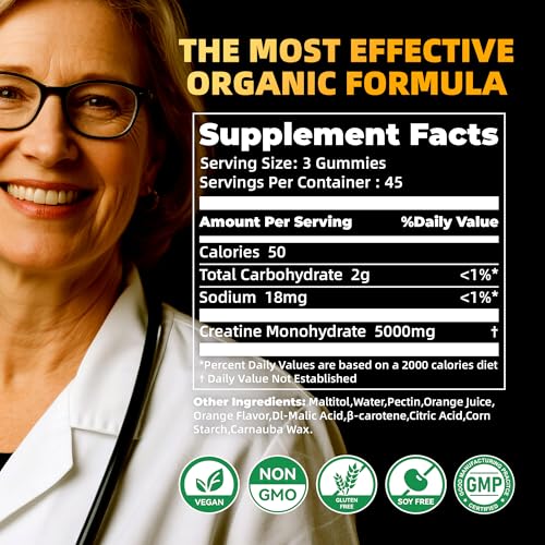 Image of Allcoovita Creatine Monohydrate Gummies for Men & Women. Boost Focus,Strength, and Endurance, Anti-Melting Formula, Vegan, Gluten-Free, Non-GMO,(Orange135 ct)