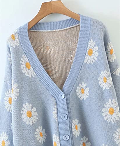 Image of Women's Long Sleeve Cardigan Sweater,Cute Y2K Top Knit Colorful Patterned V Neck Button Outwear S~XL