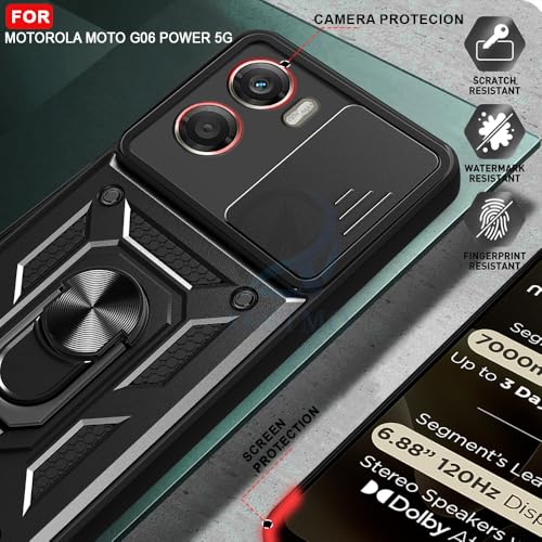 Image of AESTMO Tough Armor Motorola Moto G06 Power 5G Bumper Back Case Cover | Ring Holder & Sliding Camera Shield Cover | 360 Degree Protection Back Case Cover for Motorola Moto G06 Power 5G (Black)