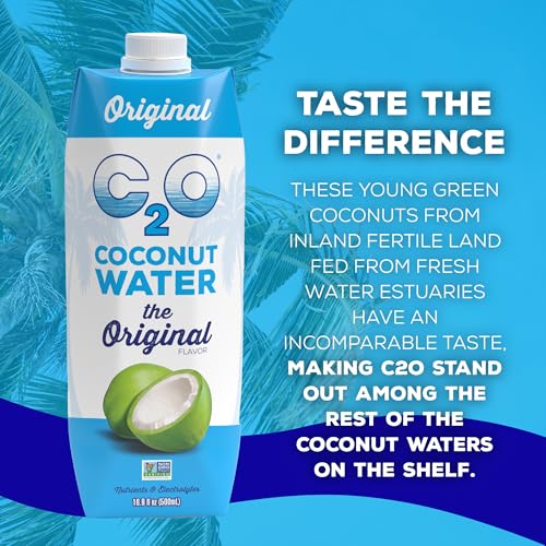 Image of C2O - Coconut Water, The Original Flavor (12 Pack) - Made with Fresh Coconut Water - Plant Based, Non GMO Water - Natural Hydration, Essential Electrolytes, & Potassium - 12 Tetra Packs, 16.9 FL OZ