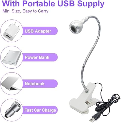 Bovmics Lâmpada de mesa USB 3W LED UV para celular, unhas de gel, braçadeira portátil flexível, Plug