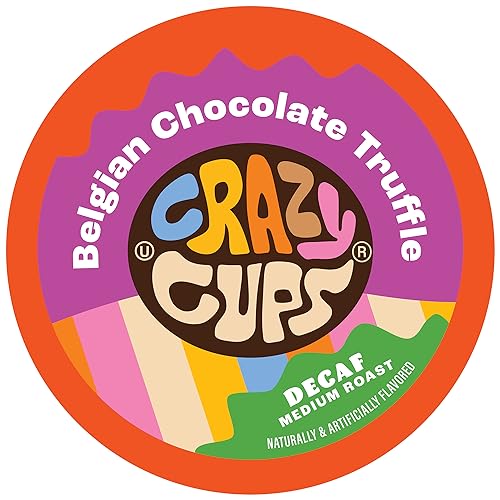 Crazy Cups Decaf Flavored Coffee for Keurig K-Cup Machines, Belgian Chocolate Truffle, Single Serve Hot or Iced Coffee, 22 Count