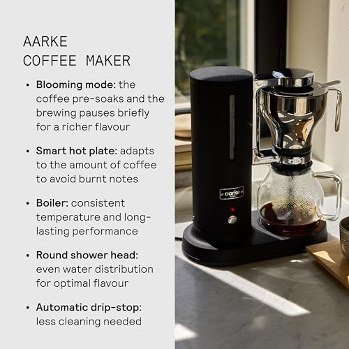 Image of aarke Drip Coffee Maker with 42oz Glass Carafe, Matte Black | Electric Drip Brewer, Automatic Drip-stop, Brews Full Pot in Under 6 Minutes, SCA Certified