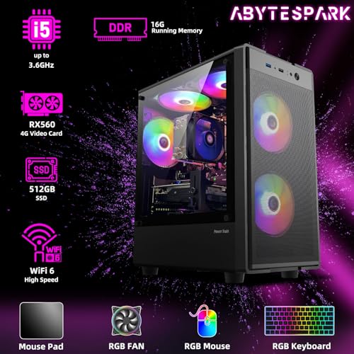 Image of Prebuilt Gaming PC Desktop,Intel Core i5 Business Office Tower Computers PC | RX560 4G Graphics Card, 16GB RAM and 512GB SSD, WiFi, Win11 Home, Suitable for Study,transaction,Entertainment,Gaming, etc.