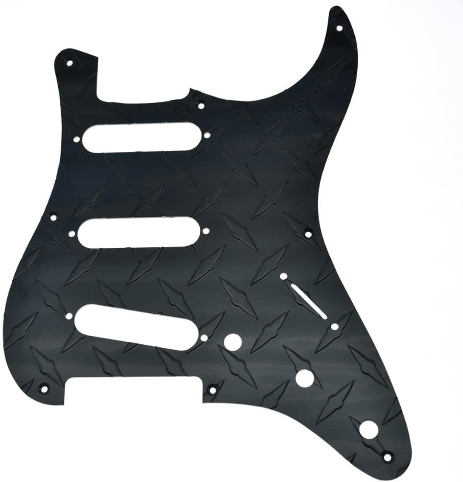 Dopro Vintage 8 Hole Metal Diamond Plate Strat SSS Pickguard Aluminum ST Scratch Plate for American FD Strat Black