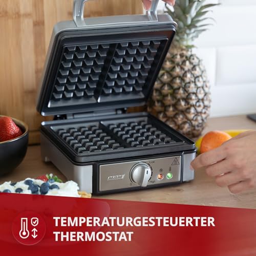 MPM MGO13 Macchina Professionale per 2 Cialde Belghe Spesso, Waffle Maker, Piastre Antiaderenti, Regolatore di Temperatura, Alloggiamento in Acciaio Inox, 1400W - immagine 6