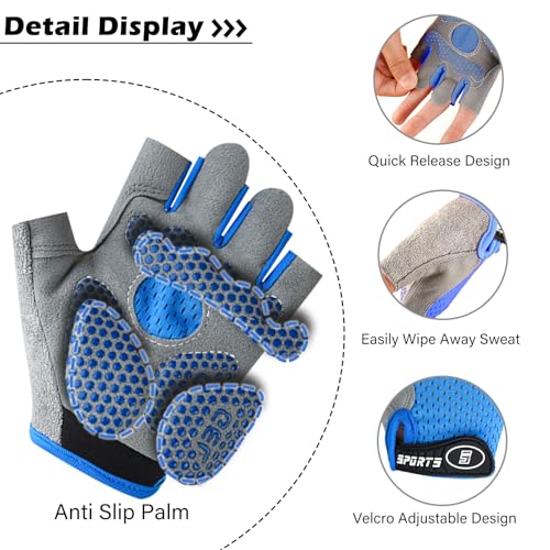 Aifitbre Luvas de ciclismo infantis – Luvas de bicicleta de meio dedo para crianças de alta elastici