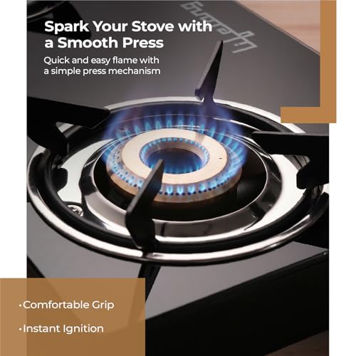 Image of Lifelong 2 Burner Gas Stove with Gas Lighter | Modern Glass Stove with 6mm Toughened Glass | High-Efficient Manual Ignition Cooktop | ISI Certified & LPG Compatible | 360 Flexible Gas Inlet (Black)
