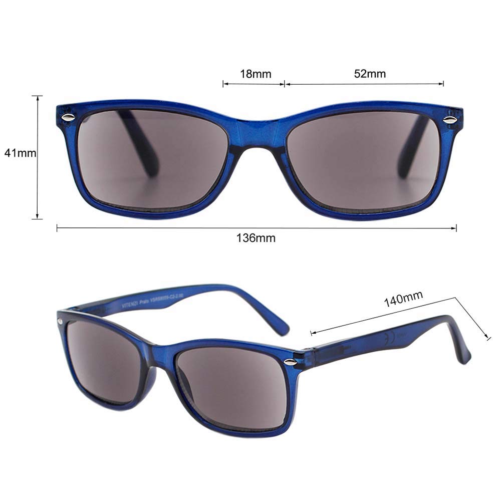 VITENZI Gafas de sol con lectores para hombres y mujeres, lentes de lectura tintados con lectores completos, Prato
