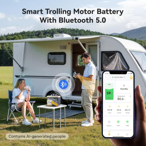 Power Queen 24V50Ah LiFePO4 Battery with Bluetooth 5.0 Remote Control, Low-temperature Protection, 1280Wh Energy, Deep Cycle Lithiumn Battery for 24V Trolling Motor Up To 100 lbs — view 3