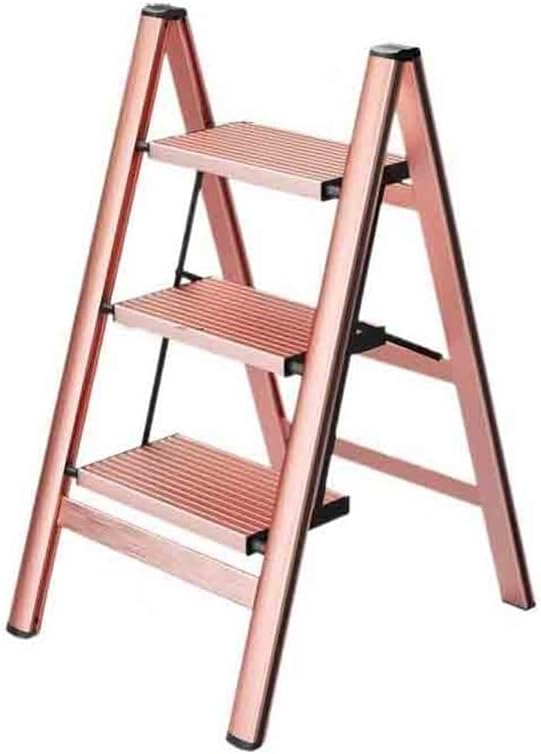 Folding Ladder Ladder Household Indoor Multifunctional Thickened Aluminum Alloy Folding Ladder Three Steps Stairs Portable Small Ladder Stools Folding Step Stool(Pink,Medium)