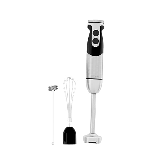 MegaWise Stainless Steel Titanium Reinforced 3-in-1 Immersion Hand Blender, Powerful with 80% Sharper Blades, 12-Speed Corded Blender, Including Whisk and Milk Frother (3-in 1 Black)