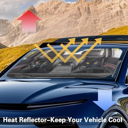 Image of Funny Black Cat Car Front Windshield Sun Shade Sun Shade for UV Protection Foldable Front Window Cover Sun Visor Protector Accessories for Cars Truck SUV