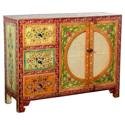 DRW Consola Mueble de Entrada taquillon con 2 Puertas y 3 cajones de Madera Decorada en Multicolor 120x40x92 cm