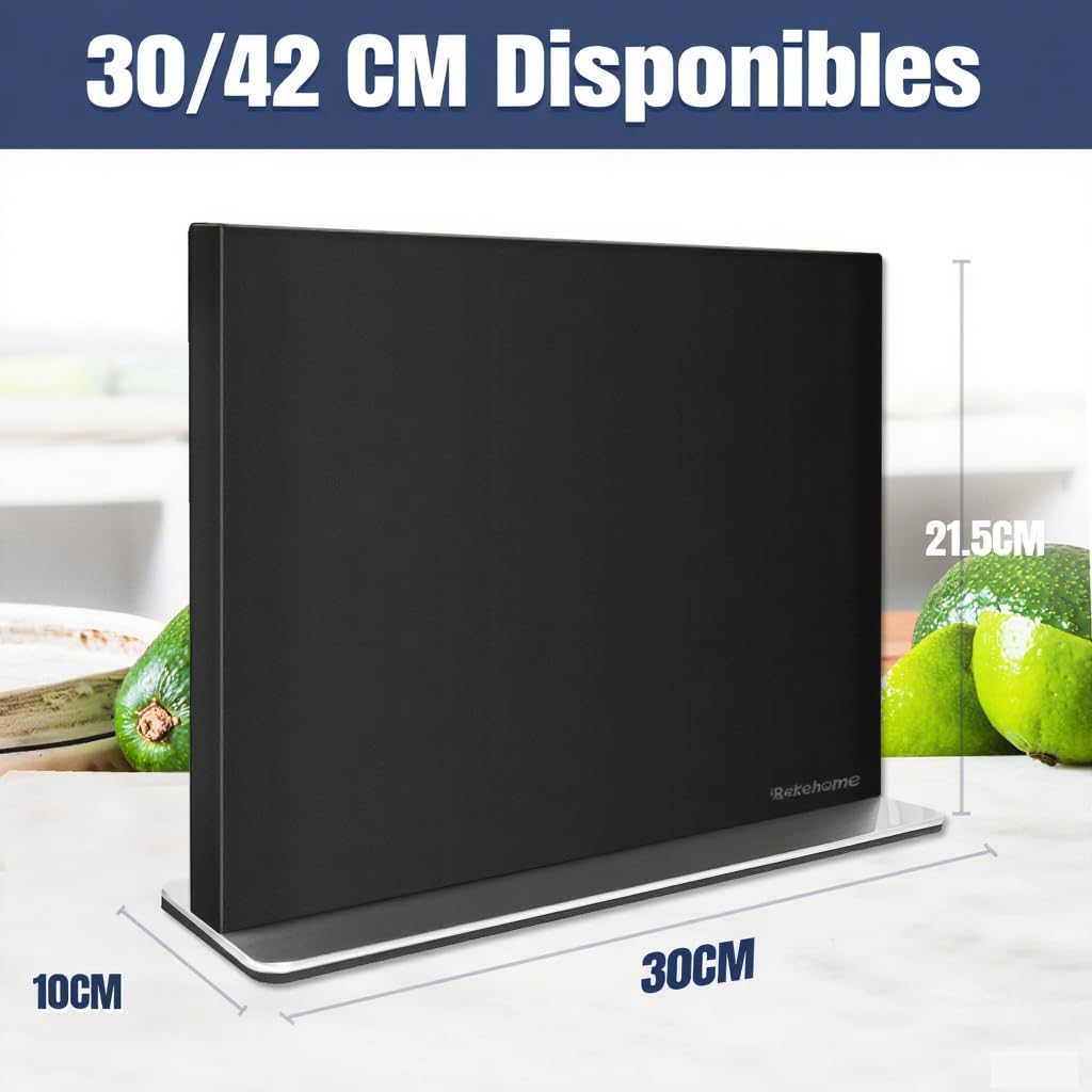 Bloc à couteaux magnétique sans couteau, 30 cm, noir, porte-couteaux magnétique en acier inoxydable 304, support magnétique puissant des deux côtés, pour une cuisine bien rangée
