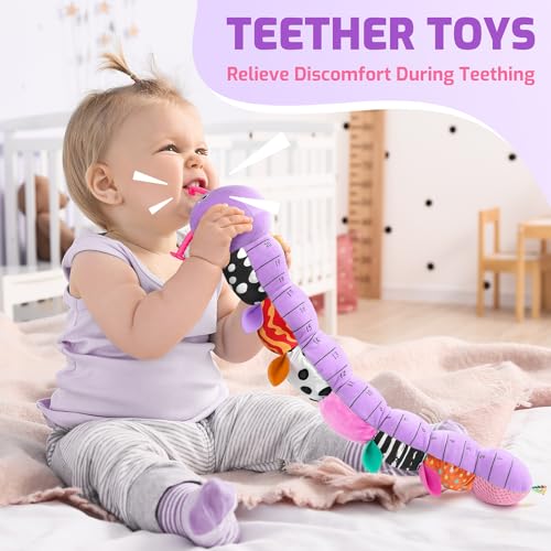 Image of Sumobaby Infant Baby Musical Stuffed Animal Toys for 0-3-6-12 Months,Multi Sensory Toys with Crinkle and Rattles, Tummy Time Toys for Newborn Boys Girls, Caterpillar, Purple