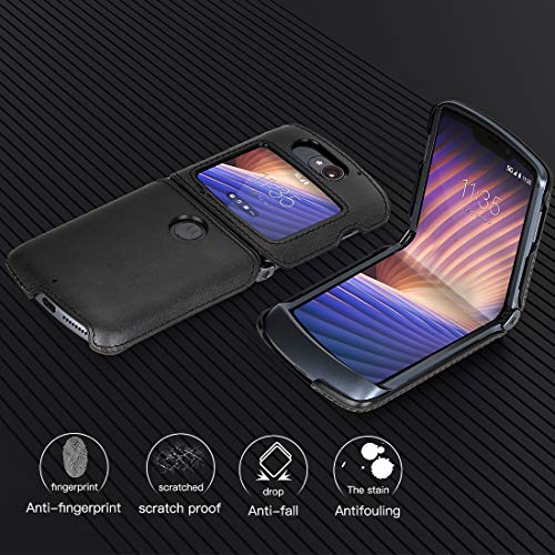 Feitenn For Motorola Razr 5G 2020 Case, Moto Razr 5G Leather Case, Shockproof Flip Cover Pu Leather + Hard Pc Plastic Bumper Durable Defender Shell Folding Case For Moto Razr 5G 2020 Version - Black #TOP2