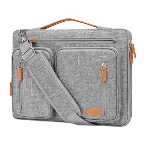 MOSISO 360 Protective Laptop Shoulder Bag, 15-15.6 inch Computer Bags Compatible with MacBook Pro 16, HP, Dell, Lenovo, Notebook, Side Open Messenger Bag with 5 Accessory Pockets & Belt, Gray