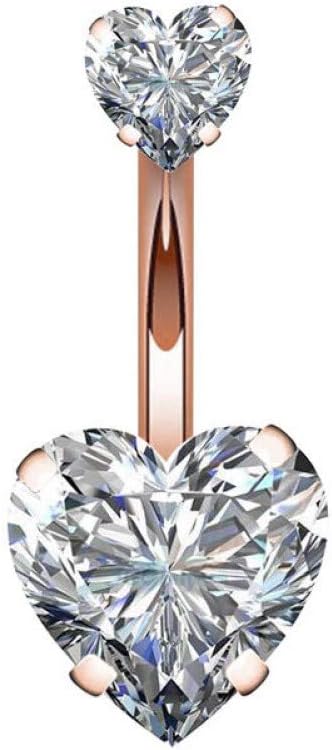 14G Surgical Steel Belly Button Rings Double Heart Cubic Zirconia Navel Barbell Stud Body Piercing