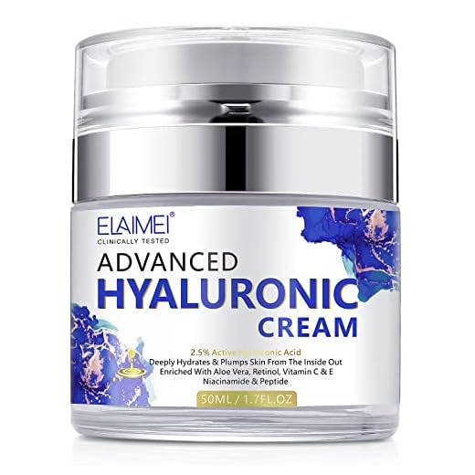 E Hyaluronic Cream, Crema all'acido ialuronico per viso, pelle idratata e liscia extra-secca, antietà, idratante viso, Promuove la produzione di collagene
